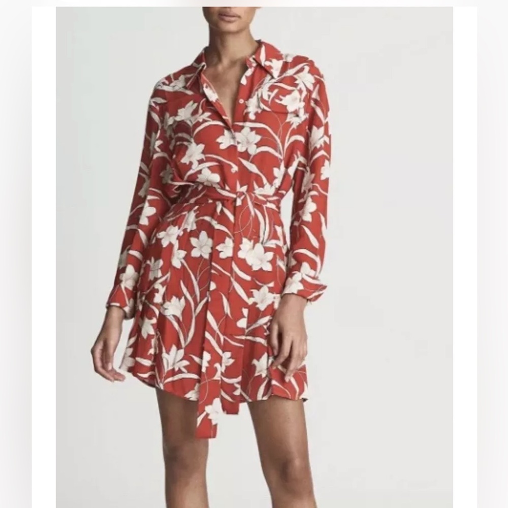 Reiss “Tulsa” Crepe Printed Shirt Dress, Belted, Sz 4,